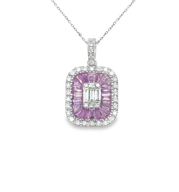 14KT WHITE GOLD PINK SAPPHIRE AND DIAMONDS PENDANT