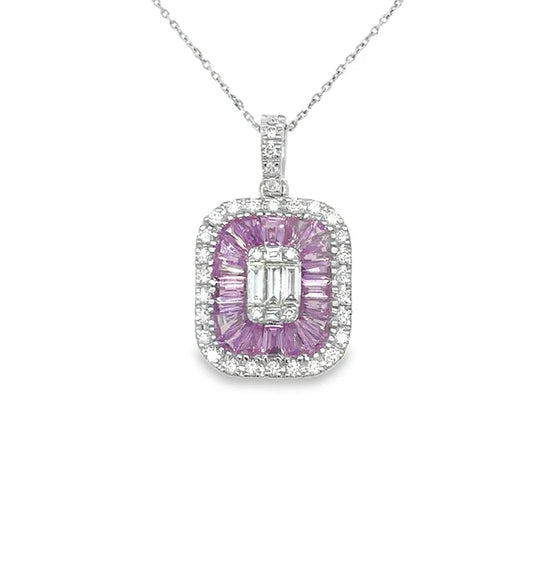 14KT WHITE GOLD PINK SAPPHIRE AND DIAMONDS PENDANT