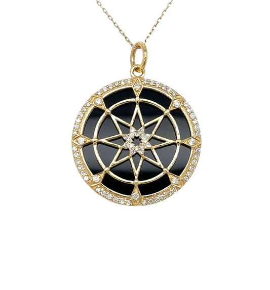14KT YELLOW GOLD BLACK ONYX STAR PENDANT WITH DIAMONDS