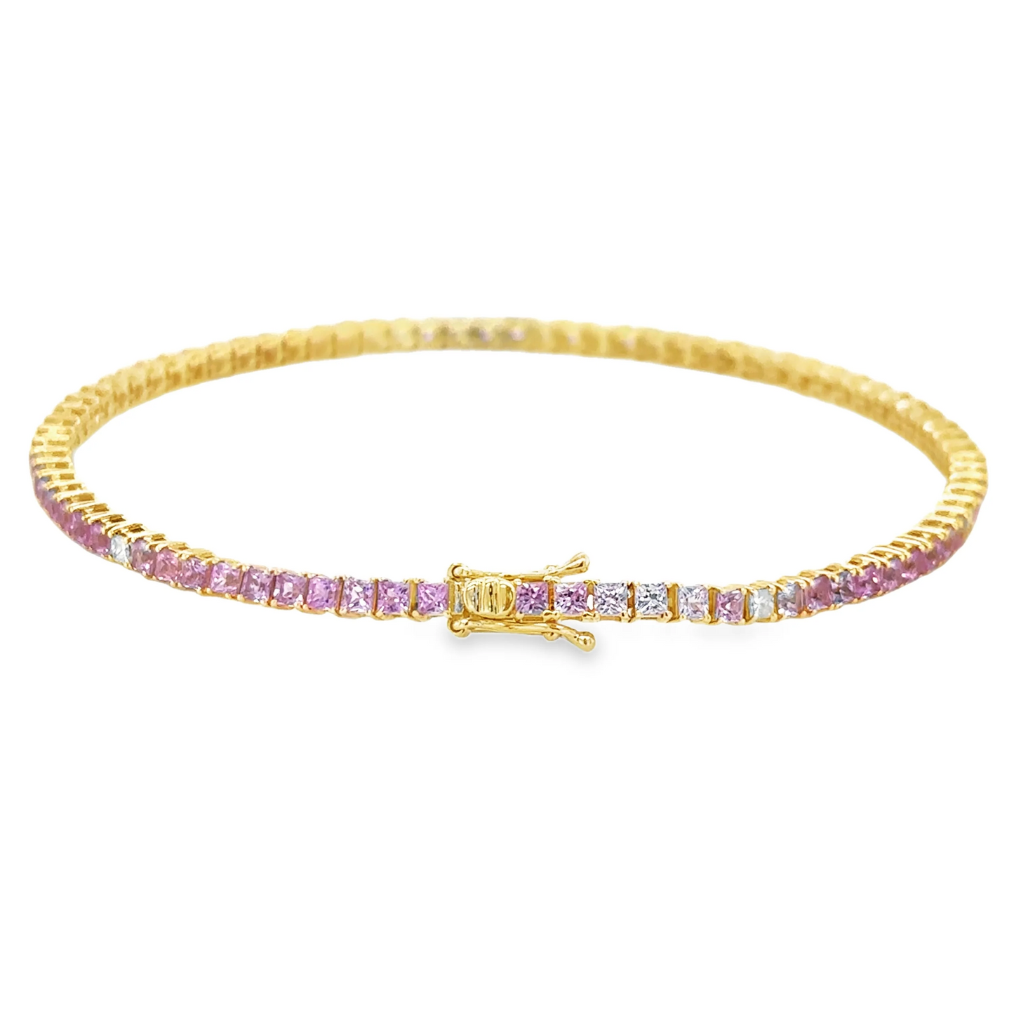14KT YELLOW GOLD PINK SAPPHIRE AND DIAMOND BRACELET