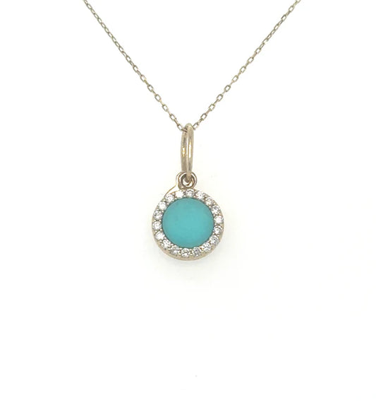 14KT YELLOW GOLD TURQUOISE PENDANT WITH DIAMONDS