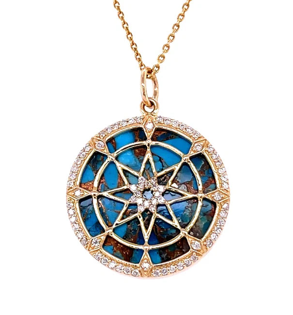 14KT YELLOW GOLD MOHAVE TURQUOISE STAR PENDANT WITH DIAMONDS
