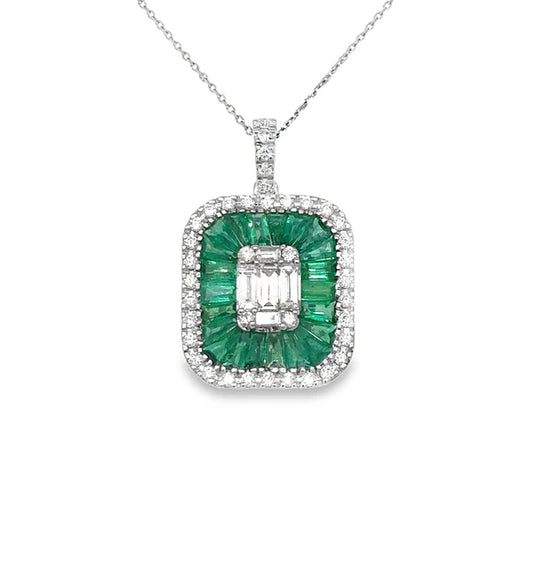 14KT WHITE GOLD EMERALD AND DIAMONDS PENDANT