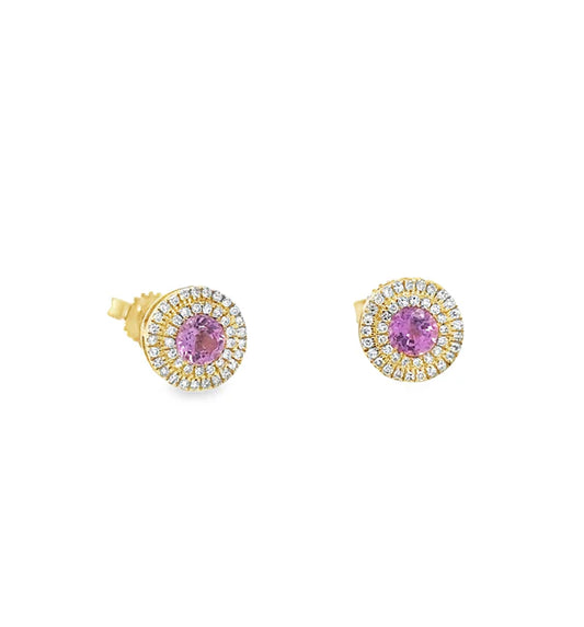 14K YELLOW GOLD PINK SAPPHIRE AND DIAMOND EARRING