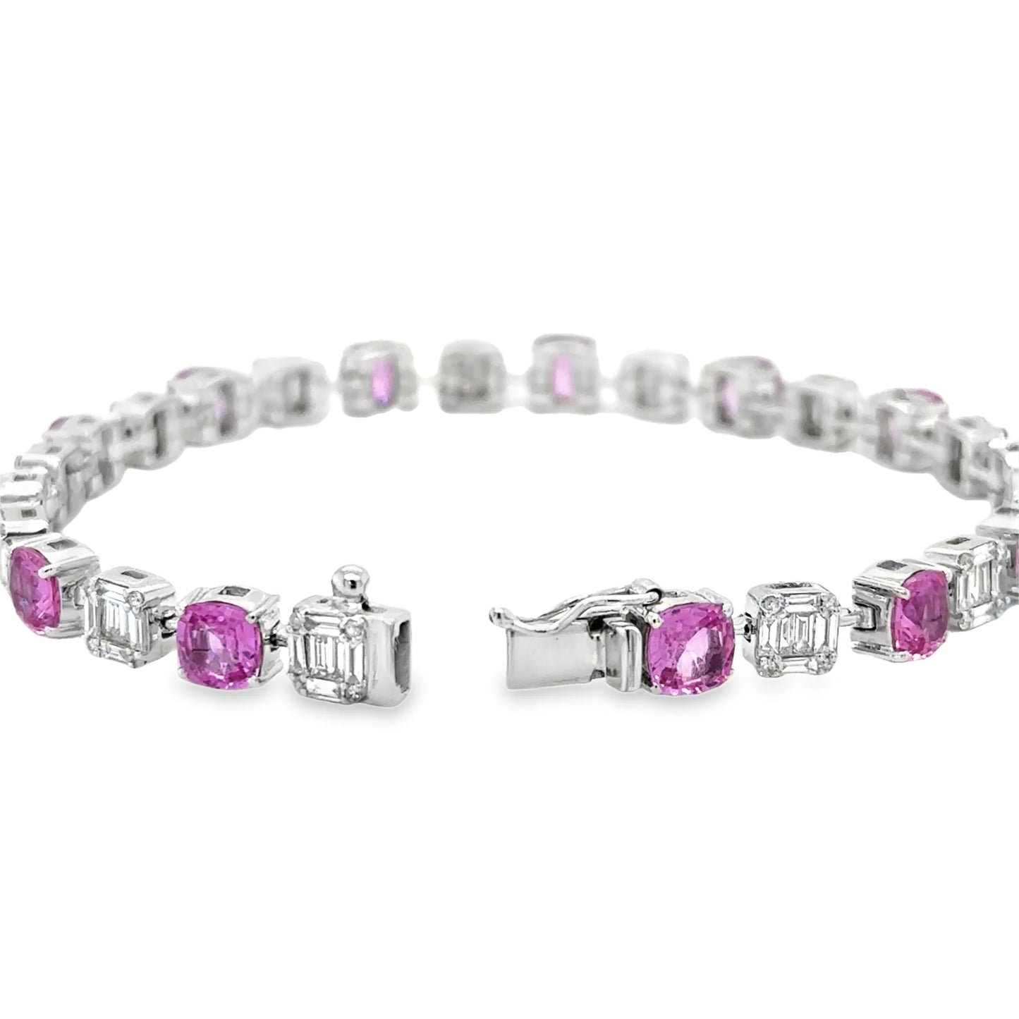 18KT WHITE GOLD PINK SAPPHIRE AND DIAMONDS BRACELET