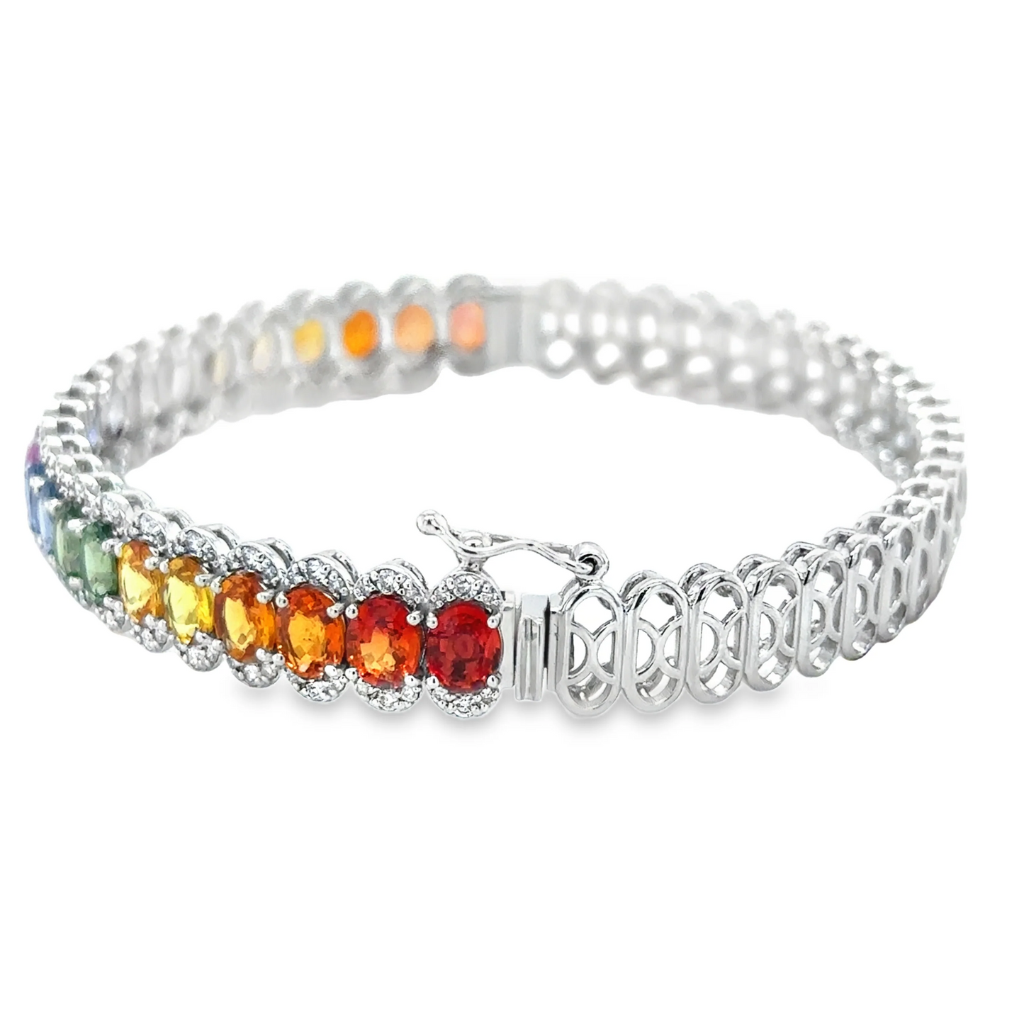 14KT WHITE GOLD DIAMOND AND MULTI SAPPHIRE BRACELET