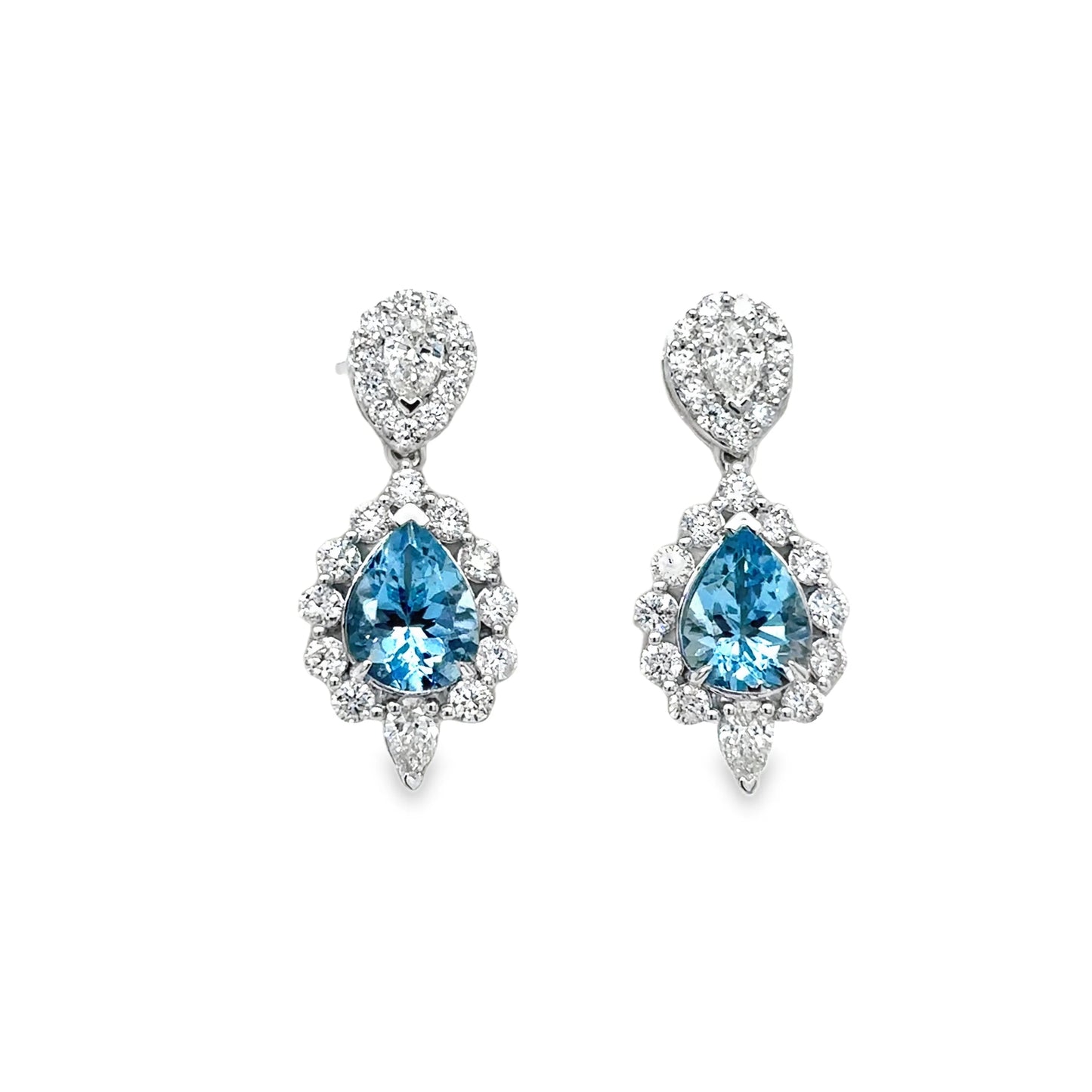 14KT GOLD AND WHITE GOLD AQUAMARINE AND DIAMONDS EARRING