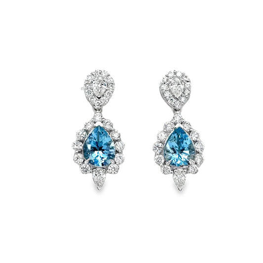 14KT GOLD AND WHITE GOLD AQUAMARINE AND DIAMONDS EARRING