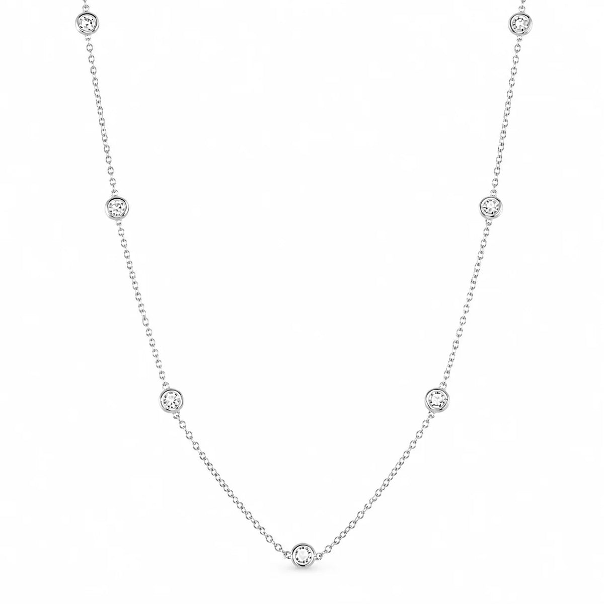 14KT GOLD BEZELLED DIAMOND STATION NECKLACE 0.50 CTS