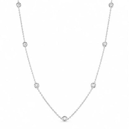 14KT GOLD BEZELLED DIAMOND STATION NECKLACE 0.50 CTS