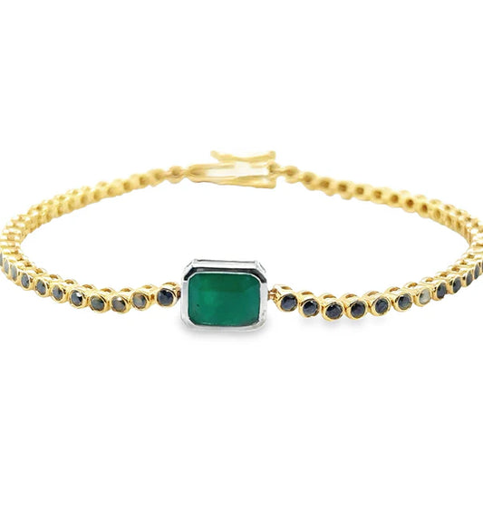 14KT YELLOW GOLD BLACK DIAMOND WITH EMERALD OCT. TENNIS BRACELET
