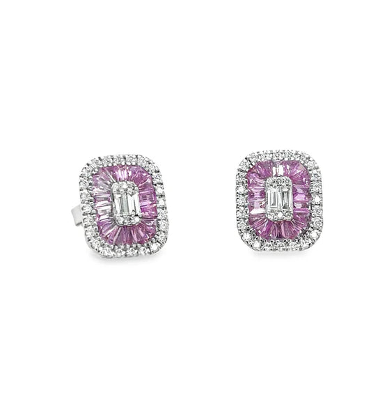 14KT WHITE GOLD PINK SAPPHIRE AND DIAMONDS EARRING