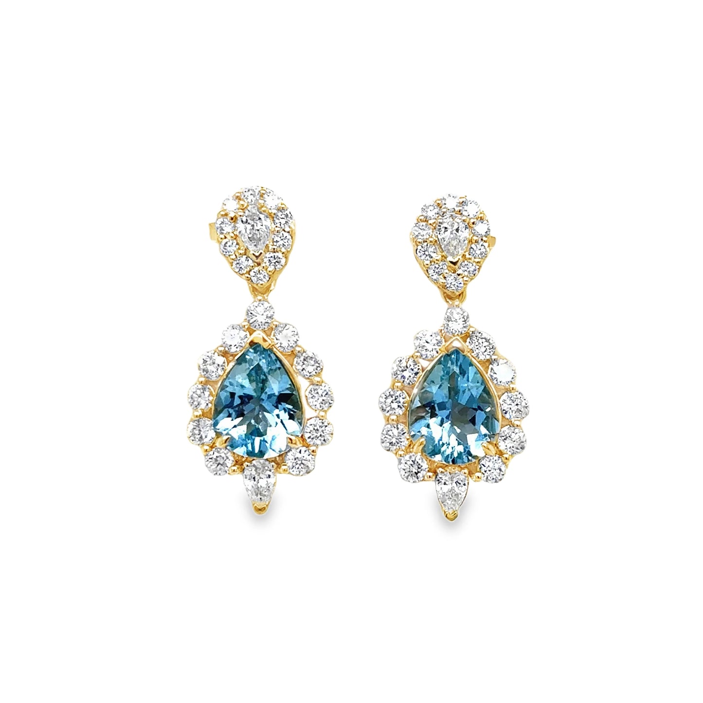 14KT GOLD AND WHITE GOLD AQUAMARINE AND DIAMONDS EARRING