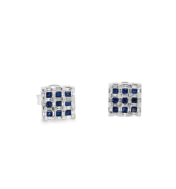 18KT WHITE GOLD SAPPHIRE AND DIAMONDS EARRING