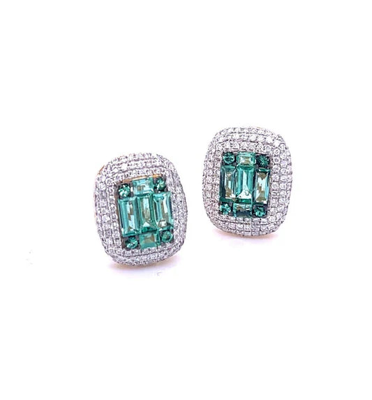 14KT YELLOW GOLD EMERALD WITH DIAMONDS EARRING