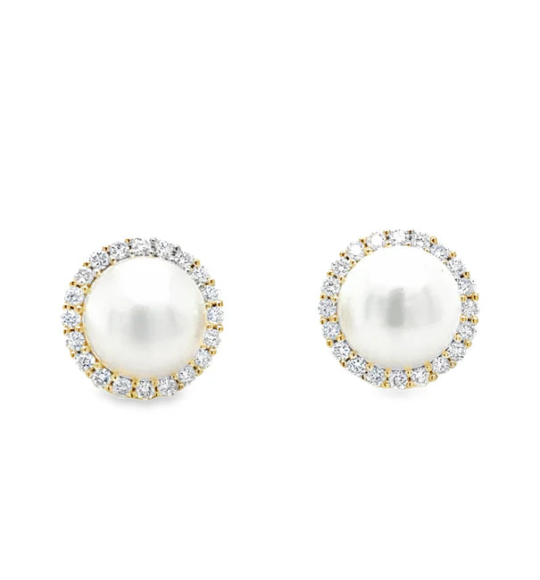 14KT YELLOW GOLD FRESH WATER PEARL AND DIAMOND EARRING