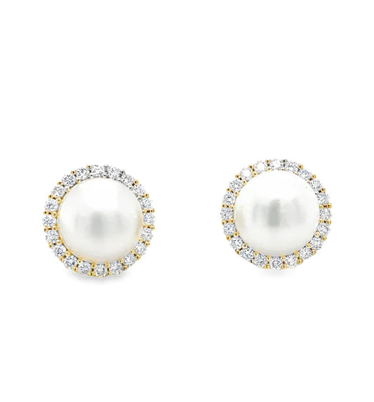 14KT YELLOW GOLD FRESH WATER PEARL AND DIAMOND EARRING