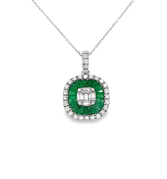 14KT WHITE GOLD EMERALD AND DIAMONDS PENDANT