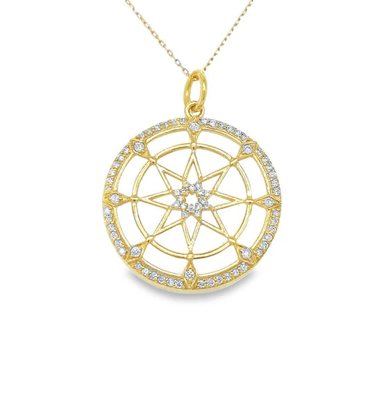 14KT YELLOW GOLD CLEAR QUARTZ STAR PENDANT WITH DIAMONDS