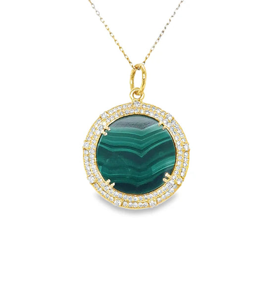14KT YELLOW GOLD MALACHITE PENDANT WITH DIAMONDS