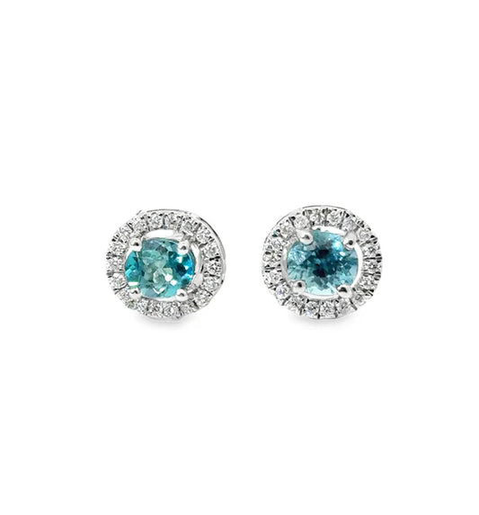 14KT WHITE GOLD BLUE ZIRCON AND DIAMONDS EARRING
