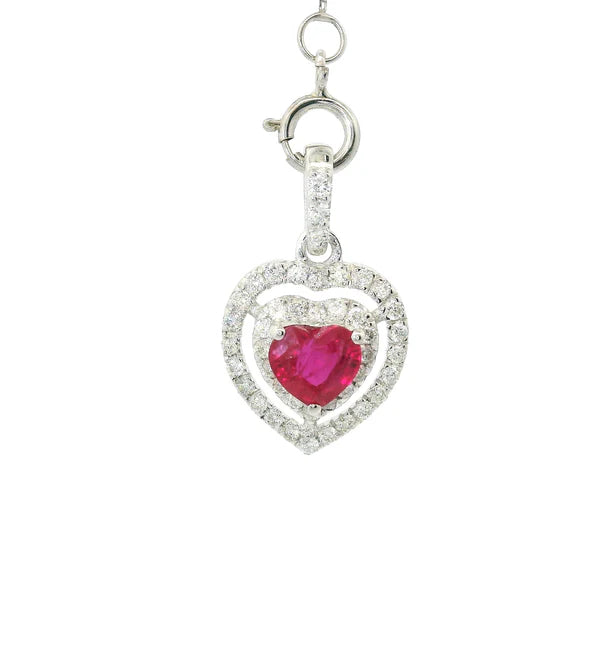 18KT WHITE GOLD RUBY AND DIAMOND HEART SHAPE PENDENT