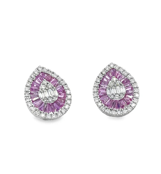14KT WHITE GOLD PINK SAPPHIRE AND DIAMONDS PEAR SHAPE EARRING