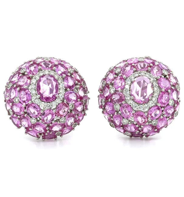18K WHITE GOLD PINK SAPPHIRE AND DIAMOND EARRING