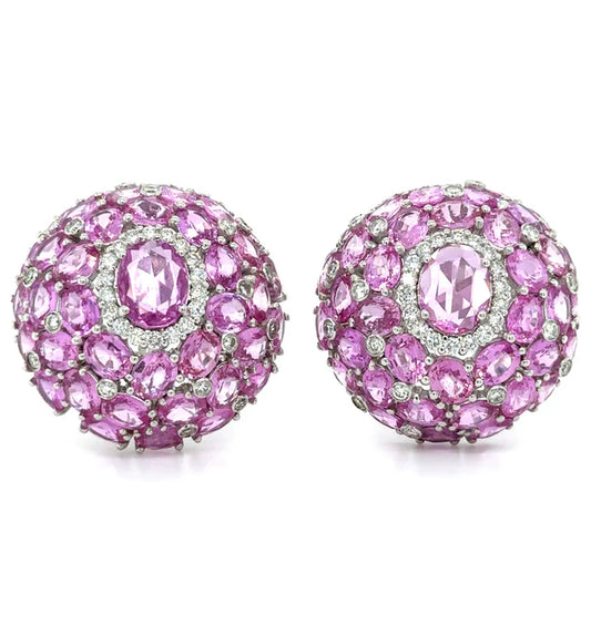 18K WHITE GOLD PINK SAPPHIRE AND DIAMOND EARRING