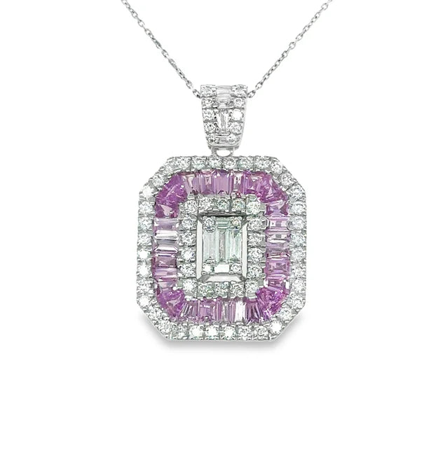 14KT WHITE GOLD PINK SAPPHIRE AND DIAMONDS PENDANT