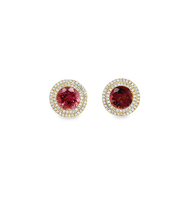 14KT YELLOW GOLD HOT PINK TOURMALINE AND DIAMONDS EARRING