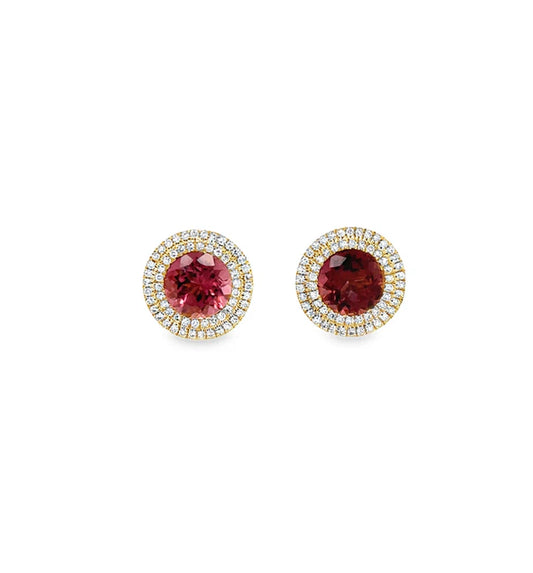 14KT YELLOW GOLD HOT PINK TOURMALINE AND DIAMONDS EARRING