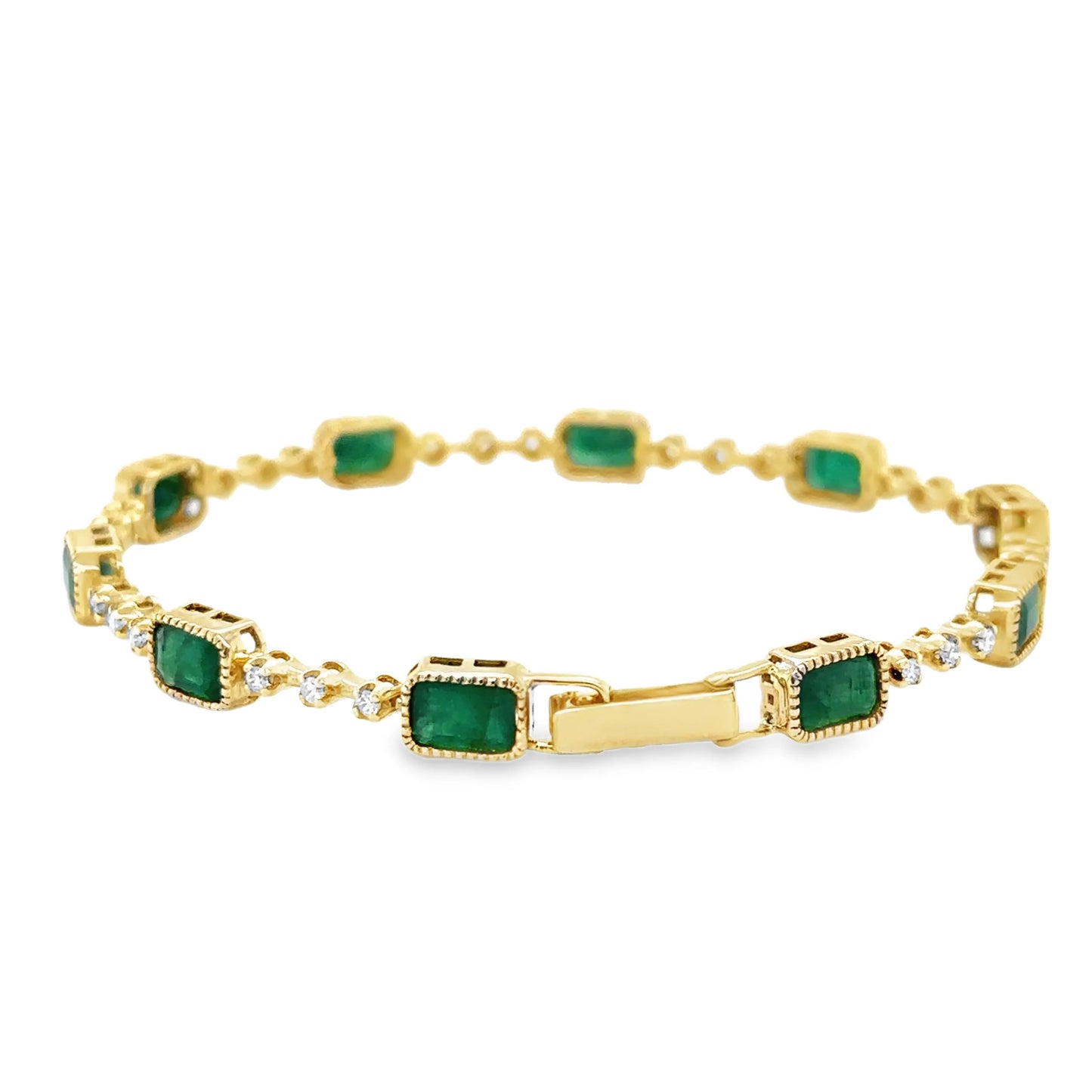14KT YELLOW GOLD EMERALD AND DIAMONDS BRACELET