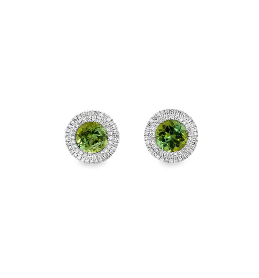 14KT WHITE GOLD GREEN TOURMALINE AND DIAMONDS EARRING