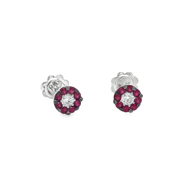 18KT WHITE GOLD RUBY AND DIAMOND EARRING