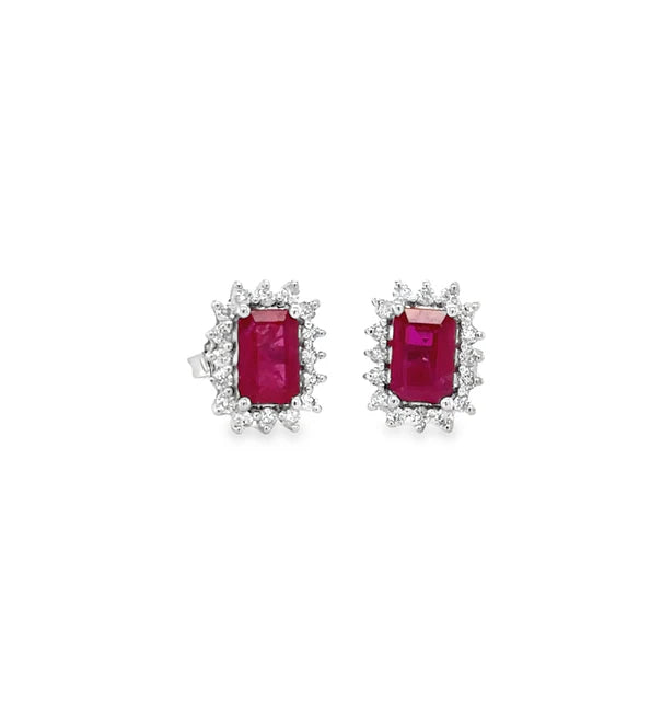 18KT WHITE GOLD RUBY AND DIAMONDS EARRING