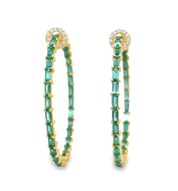 EMERALD AND DIAMONDS HOOP EARING