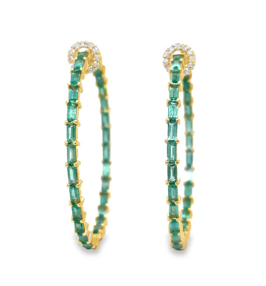 EMERALD AND DIAMONDS HOOP EARING