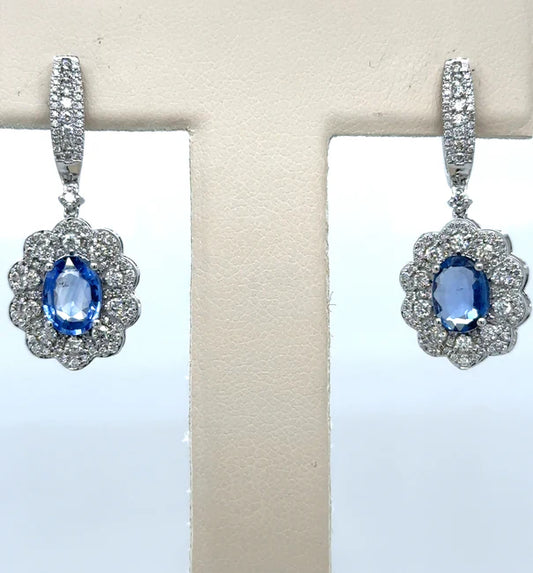 14KT WHITE GOLD SAPPHIRE AND DIAMOND EARRING