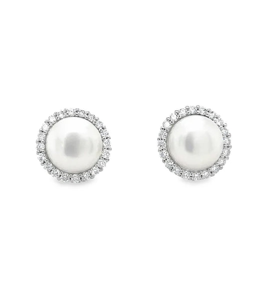 14KT WHITE GOLD FRESH WATER PEARL AND DIAMOND EARRING