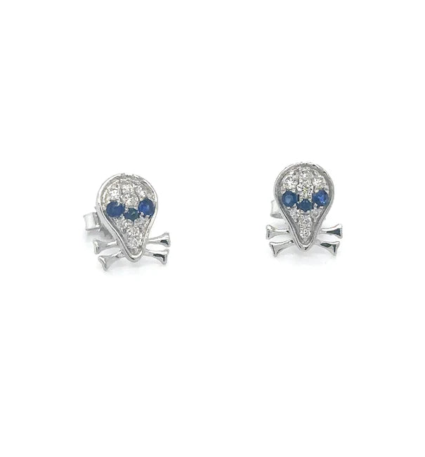 14KT WHITE GOLD SAPPHIRE AND DIAMONDS SKULL EARRING
