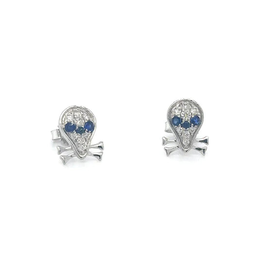 14KT WHITE GOLD SAPPHIRE AND DIAMONDS SKULL EARRING