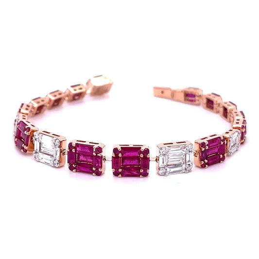 18KT YELLOW GOLD RUBY & DIAMOND BAGUETTE BRACELET