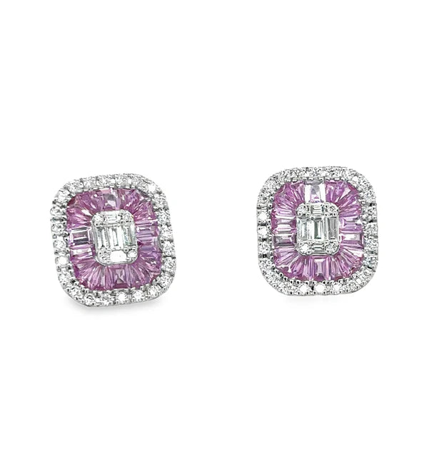 14KT WHITE GOLD PINK SAPPHIRE AND DIAMONDS EARRING
