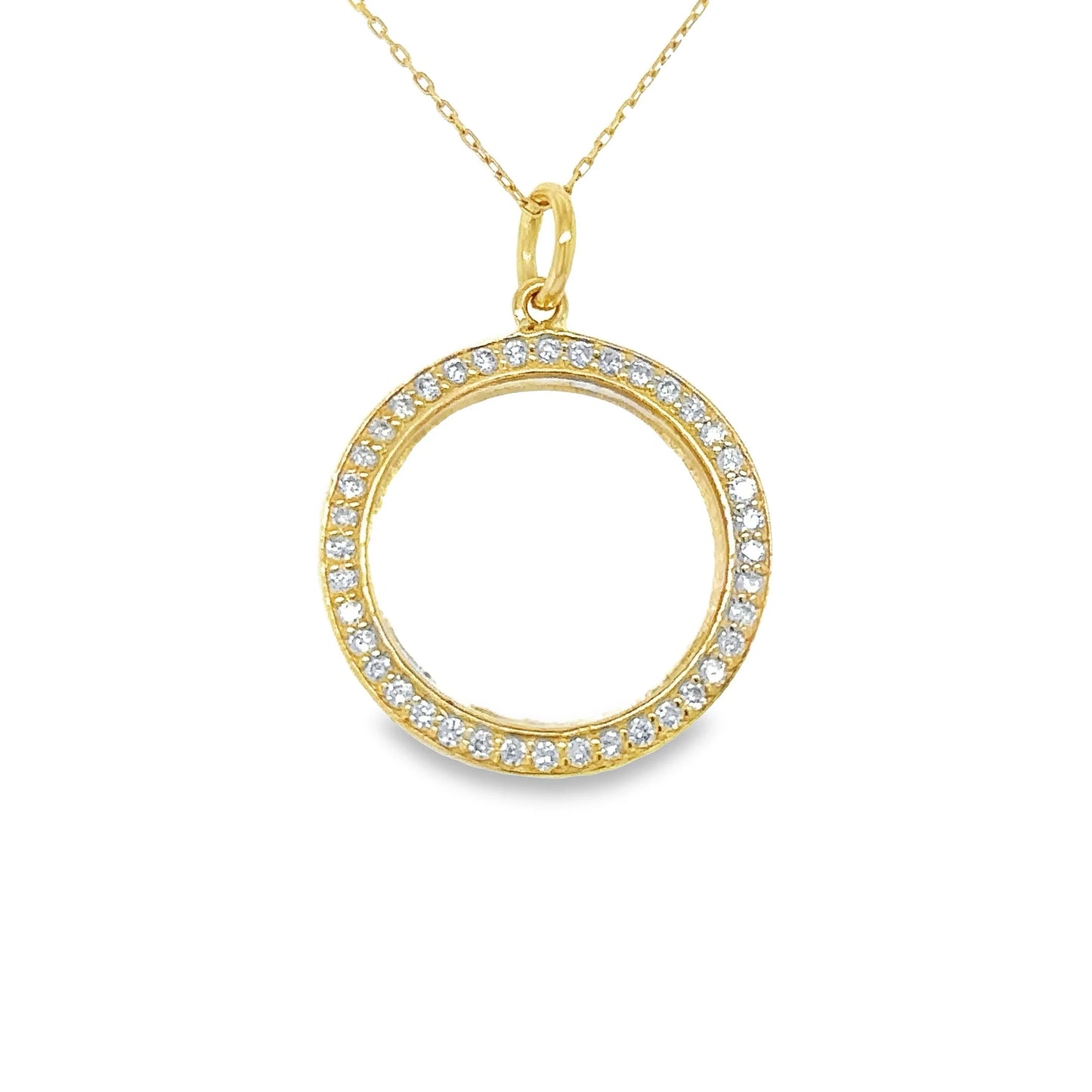 14KT YELLOW GOLD CLEAR QUARTZ DISK PENDANT WITH DIAMONDS