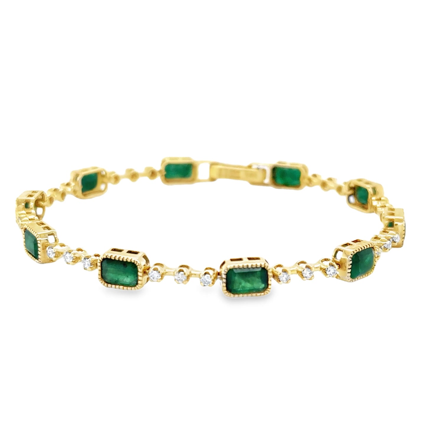 14KT YELLOW GOLD EMERALD AND DIAMONDS BRACELET