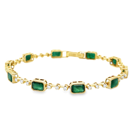 14KT YELLOW GOLD EMERALD AND DIAMONDS BRACELET