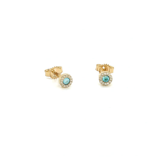 14K GOLD AND WHITE GOLD AQUAMARINE AND DIAMOND EARRING