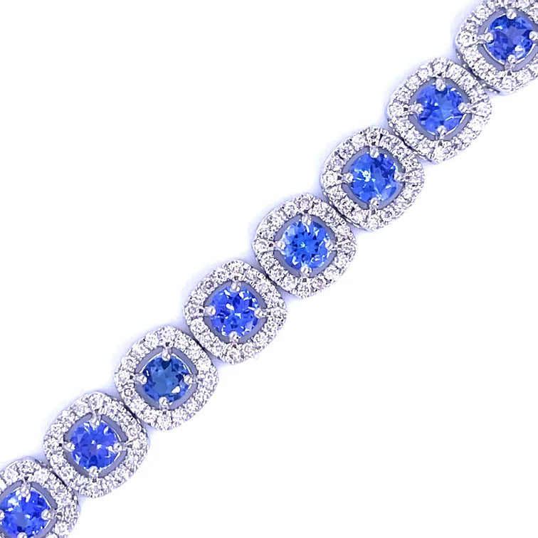 14KT DIAMOND TANZANITE CUSHION SHAPE BRACELET