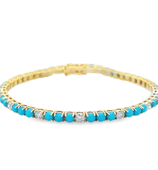 14KT YELLOW GOLD TURQUOISE AND DIAMONDS BRACELET